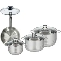 Fackelmann Set 1 pan 20 cm roestvrij staal en 1 glazen deksel, 3 roestvrijstalen kookpotten 16, 20 en 24 cm Eterna