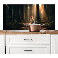 KitchenYeah Spatscherm keuken 120x60 cm - Kookplaat achterwand Konijn - Bos - Zonnestralen - Muurbeschermer - Spatwand fornuis - Hoogwaardig aluminium