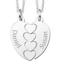 MOOYE ® - Collectie Zilveren graveerplaatje breekhanger Harten gesloten ketting hanger