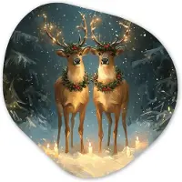 MuchoWow Organische wanddecoratie 40x40 cm - Organisch schilderij Dennensprookje - Rendier - Nacht - Muurdecoratie woonkamer - Kamer decoratie - Schilderijen - Muurcirkel aesthetic