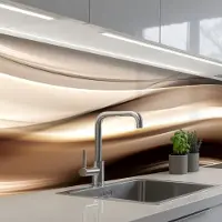 KitchenYeah Keuken achterwand 250x80 cm - Spatscherm zelfklevend Golven - Abstract - Warm Beige - Muurbeschermer - Spatwand fornuis