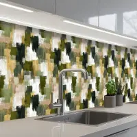 KitchenYeah Keuken achterwand 500x80 cm - Spatscherm zelfklevend Penseelstrepen - Mos - Groentinten - Muurbeschermer - Spatwand fornuis