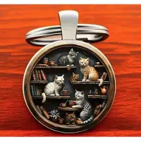 Fashion Jewelry Schattige sleutelhanger katjes "Puss in Books"