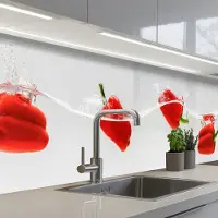 KitchenYeah Keuken achterwand 500x80 cm - Spatscherm zelfklevend Splash - Groente - Rood - Muurbeschermer - Spatwand fornuis