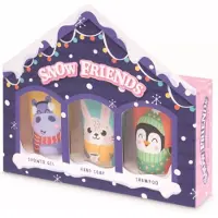 Treffina Kerst Geschenkset Snow Friends - 3-delig | Douchegel, Handzeep & Shampoo - Vanille - 3x 30ml | Kerst Giftset - Feestelijke Cadeauset - Winter Kerstcadeau - Kerstverpakking