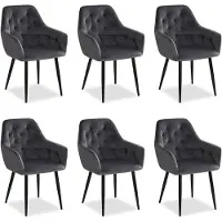 Homestyle4u Eetkamerstoelen van Fluweel - 6 Stoelen - met armleuningen - Grijs
