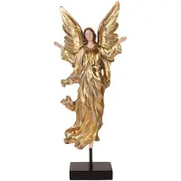 Baroque - Decoratief beeld of figuur - Engel Beeldje op Voet 50 cm - Beige - Resin - 50x12.5x21 - Polyresin