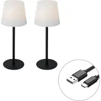 QAZQA Set van 2 zwarte oplaadbare tafellampen 40 cm IP54 - Jude