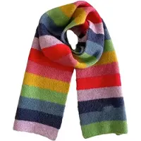Generic 1 gestreepte kleurrijke sjaal - regenboogsjaal voor dames - wintergestreepte wollen sjaal - studentenwarme korte sjaal - gebreide kleurbloksjaal - kleurblok gestreepte sjaal - rood, geel en blauw
