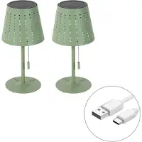 QAZQA Set van 2 tafellampen groen incl. LED 3-traps dimbaar oplaadbaar en solar - Ferre