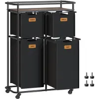 Songmics Wassorteerder – Met wielen – 4 uitneembare zakken – Grijs