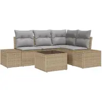 vidaXL Tuinbank Set met opslag Beige en Lichtgrijs poly rattan
