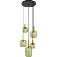 QAZQA Hotel Chique Hanglamp Zwart en Goud met Groen Glas 5-Lichts - Zuzanna