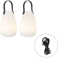 QAZQA Set van 2 tafellampen wit RGBW oplaadbaar IP54 - Pion