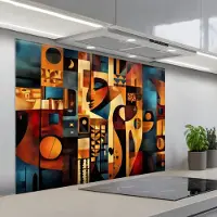 KitchenYeah Spatscherm 100x75 cm - Zelfklevende achterwand Figuren - Abstract - Symbolen - Keuken muurbeschermer - Spatwand fornuis
