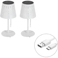 QAZQA Set van 2 tafellampen wit incl. LED 3-traps dimbaar oplaadbaar en solar - Ferre