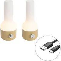 QAZQA Set van 2 buiten tafellampen goud met wit incl. LED oplaadbaar - Haard