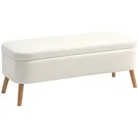 Merax Opbergbank met 65 L Opbergruimte - Comfortabele Fleece Zithocker met Schuimvulling - Houten Poten - Voetenbank en Bankje voor Woonkamer of Slaapkamer - Creme Wit - 220 kg