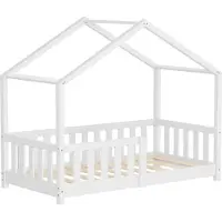 ML-Design Kinderbed Huisbed 70x140 cm wit gemaakt van dennenhout Houten bed met dak en lattenbodem ML design