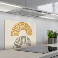 KitchenYeah Spatscherm 70x50 cm - Zelfklevende achterwand Bogen - Lijnen - Oranje - Minimalistisch - Keuken muurbeschermer - Spatwand fornuis
