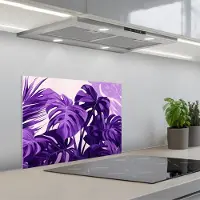 KitchenYeah Spatscherm 60x45 cm - Zelfklevende achterwand Bladeren - Paars - Tropisch - Abstract - Keuken muurbeschermer - Spatwand fornuis