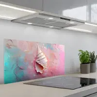 KitchenYeah Spatscherm 80x40 cm - Zelfklevende achterwand Schelp - Pastel - Pink - Keuken muurbeschermer - Spatwand fornuis