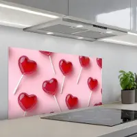 KitchenYeah Spatscherm 100x50 cm - Zelfklevende achterwand Lollies - Hartjes - Roze - Keuken muurbeschermer - Spatwand fornuis