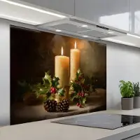 KitchenYeah Spatscherm 100x75 cm - Zelfklevende achterwand Kaarslicht - Kerst - Veelkleurig - Keuken muurbeschermer - Spatwand fornuis