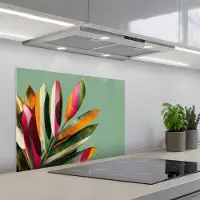 KitchenYeah Spatscherm 70x55 cm - Zelfklevende achterwand Bladeren - Tak - Kleurrijk - Keuken muurbeschermer - Spatwand fornuis