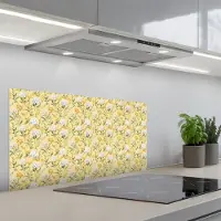 KitchenYeah Spatscherm 80x40 cm - Zelfklevende achterwand Frans - Citroen - Bloesem - Wit - Geel - Keuken muurbeschermer - Spatwand fornuis