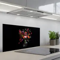 KitchenYeah Spatscherm 80x40 cm - Zelfklevende achterwand Boeket - Veldbloemen - Vaas - Keuken muurbeschermer - Spatwand fornuis