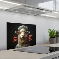 KitchenYeah Spatscherm 60x45 cm - Zelfklevende achterwand Schaap - Kokskleding - Neon - Quote - Keuken muurbeschermer - Spatwand fornuis