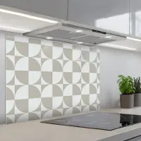 KitchenYeah Spatscherm 90x60 cm - Zelfklevende achterwand Lichtgrijs - Wit - Vierkant - Rond - Keuken muurbeschermer - Spatwand fornuis