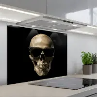 KitchenYeah Spatscherm 80x60 cm - Zelfklevende achterwand Skelet - Zonnebril - Tanden - Schedel - Zwart - Keuken muurbeschermer - Spatwand fornuis