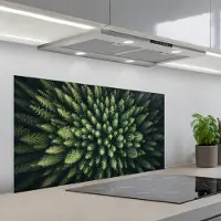 KitchenYeah Spatscherm 100x50 cm - Zelfklevende achterwand Bomen - Naaldwoud - Structuur - Keuken muurbeschermer - Spatwand fornuis