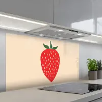 KitchenYeah Spatscherm 120x60 cm - Zelfklevende achterwand Aardbei - Rood - Modern - Boho - Keuken muurbeschermer - Spatwand fornuis