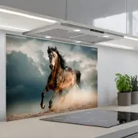 KitchenYeah Spatscherm 90x60 cm - Zelfklevende achterwand Paard - Dieren - Bruin - Natuur - Keuken muurbeschermer - Spatwand fornuis
