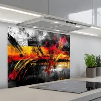 KitchenYeah Spatscherm 90x70 cm - Zelfklevende achterwand Kunst - Zwart - Abstract - Keuken muurbeschermer - Spatwand fornuis