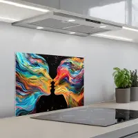 KitchenYeah Spatscherm 60x45 cm - Zelfklevende achterwand Kunst - Kleurrijk - Vrouw - Art - Abstract - Gezichten - Keuken muurbeschermer - Spatwand fornuis
