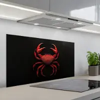 KitchenYeah Spatscherm 100x50 cm - Zelfklevende achterwand Krab - Rood - Vissen - Schaaldieren - Keuken muurbeschermer - Spatwand fornuis