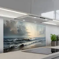KitchenYeah Spatscherm 120x60 cm - Zelfklevende achterwand Strand - Zee - Zonsondergang - Keuken muurbeschermer - Spatwand fornuis