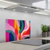 KitchenYeah Spatscherm 60x45 cm - Zelfklevende achterwand Vormen - Golvend - Abstract - Felroze - Keuken muurbeschermer - Spatwand fornuis