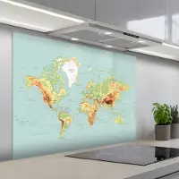 KitchenYeah Spatscherm 100x75 cm - Zelfklevende achterwand Wereldkaart - Realistisch - Blauw - Keuken muurbeschermer - Spatwand fornuis