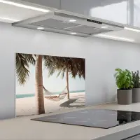 KitchenYeah Spatscherm 60x45 cm - Zelfklevende achterwand Hangmat - Palmbomen - Strand - Zee - Keuken muurbeschermer - Spatwand fornuis
