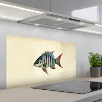 KitchenYeah Spatscherm 100x50 cm - Zelfklevende achterwand Gestreept - Donkerblauw - Rugvin - Vis - Keuken muurbeschermer - Spatwand fornuis