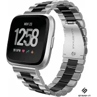 Strap-it Stalen Smartwatch bandje - Geschikt voor Fitbit Versa / Versa 2 stalen bandje - zilver/zwart - Horlogeband / Polsband / Armband