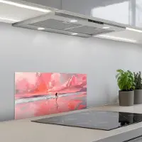 KitchenYeah Spatscherm 70x30 cm - Zelfklevende achterwand Roze - Surfen - Zee - Keuken muurbeschermer - Spatwand fornuis