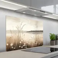 KitchenYeah Spatscherm 100x65 cm - Zelfklevende achterwand Meer - Water - Natuur - Beige - Keuken muurbeschermer - Spatwand fornuis