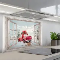 KitchenYeah Spatscherm 80x55 cm - Zelfklevende achterwand Auto - Rood - Cadeaus - Winter - Kerst - Doorkijk - Wit - Keuken muurbeschermer - Spatwand fornuis