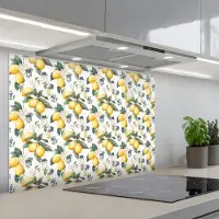 KitchenYeah Spatscherm 90x60 cm - Zelfklevende achterwand Frans - Citroen - Citrus - Bloesem - Geel - Groen - Blauw - Keuken muurbeschermer - Spatwand fornuis